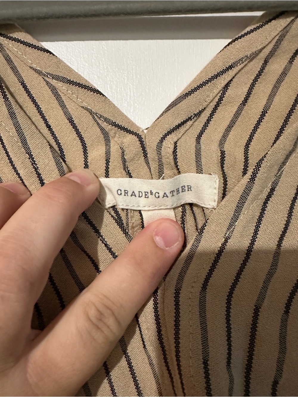 Relaxed Striped Tunic with Front Pockets - Tan & Black - Picture 2 of 3